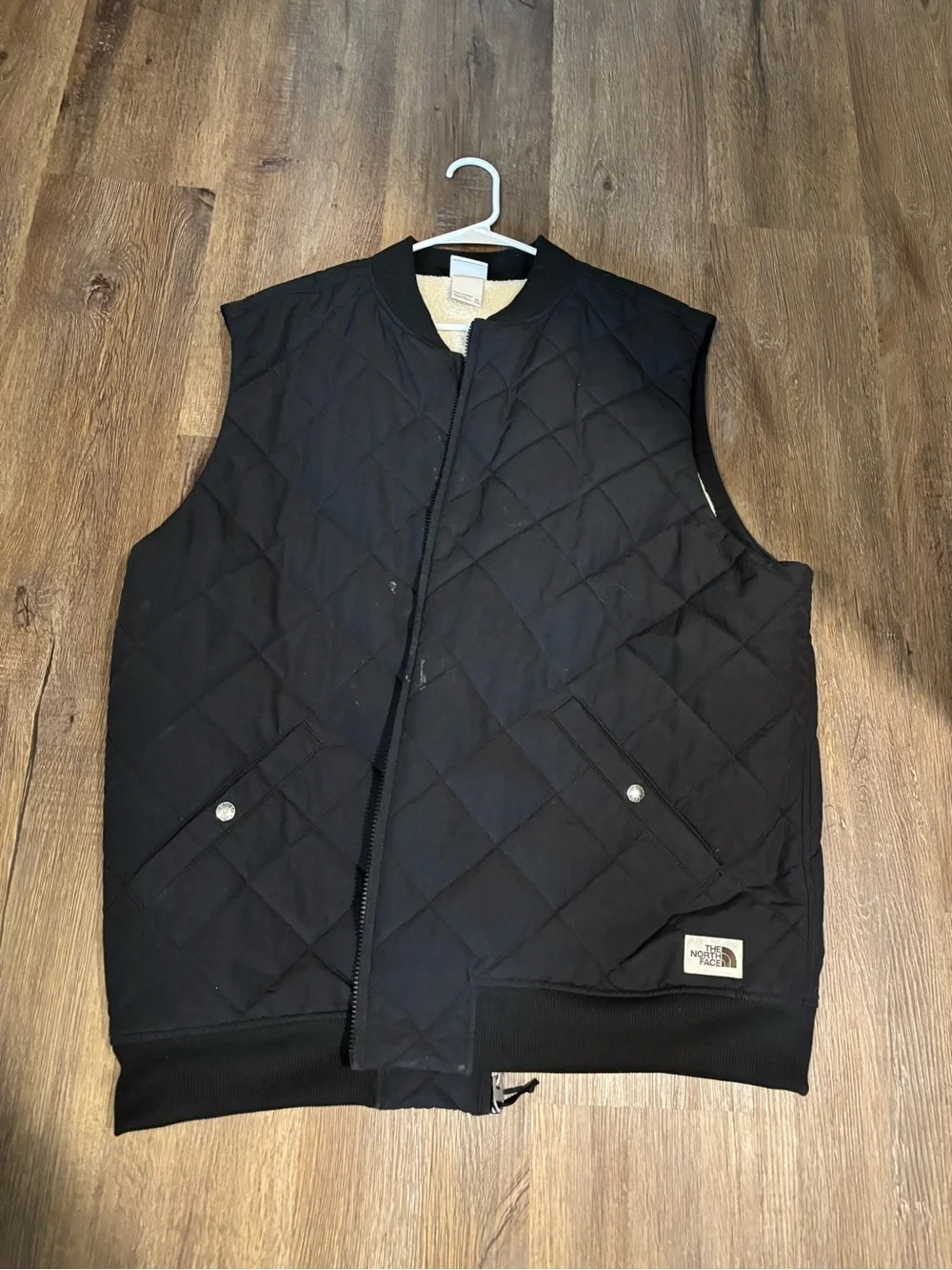 The North Face Black-Trim Cream Sherpa Fleece vest